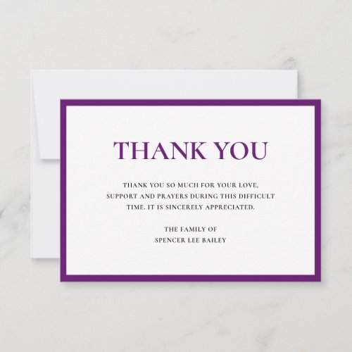 Simple Plum Purple Traditional Sympathy Funeral Thank You Card