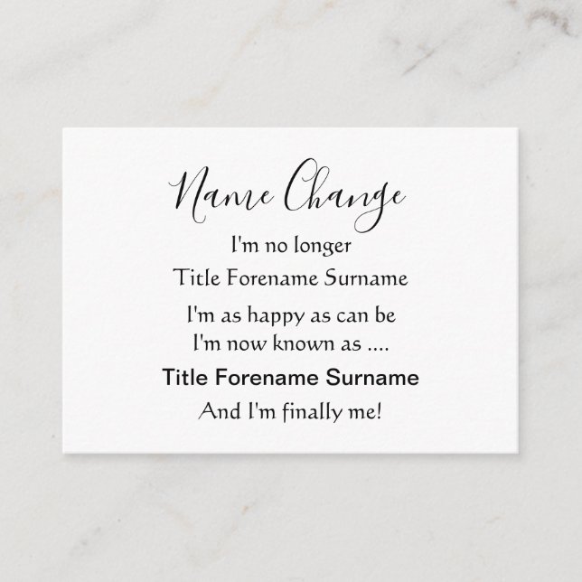 Simple Poem Name Change Enclosure Card (Front)