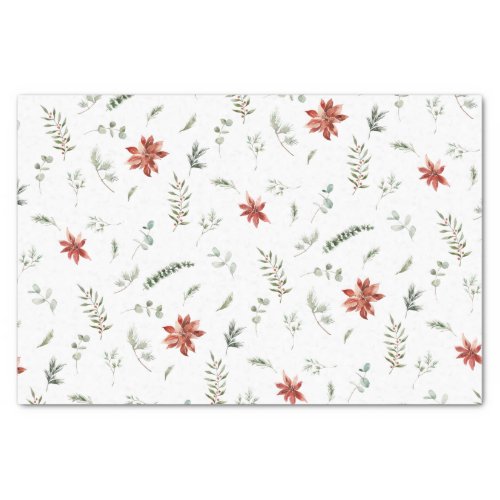 Simple Poinsettia Berry Watercolor Christmas Tissue Paper