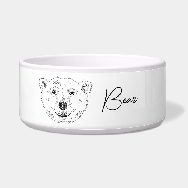 Simple Polar Bear Head Line Art Sketch With Name Bowl (Front)