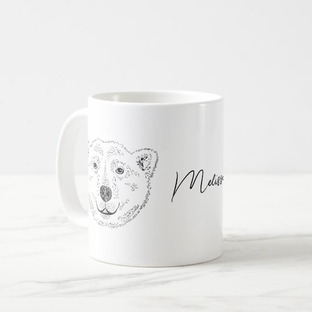 Simple Polar Bear Head Line Art Sketch With Name Coffee Mug (Front Left)