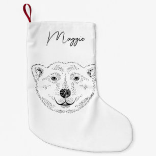 Simple Polar Bear Head Line Art Sketch With Name Small Christmas Stocking