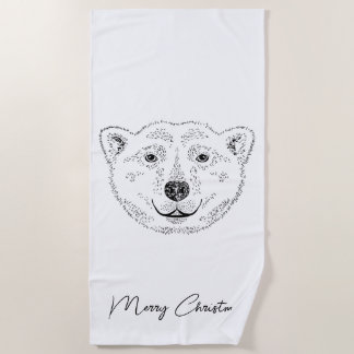 Simple Polar Bear Head Line Art Sketch With Text Beach Towel