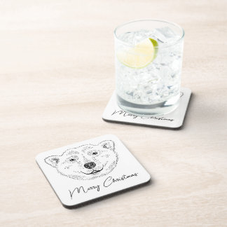 Simple Polar Bear Head Line Art Sketch With Text Beverage Coaster