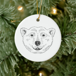 Simple Polar Bear Head Line Art Sketch With Text Ceramic Ornament