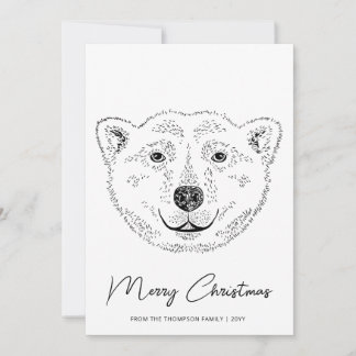Simple Polar Bear Head - Line Art Sketch With Text Holiday Card