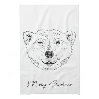 Simple Polar Bear Head Line Art Sketch With Text Kitchen Towel
