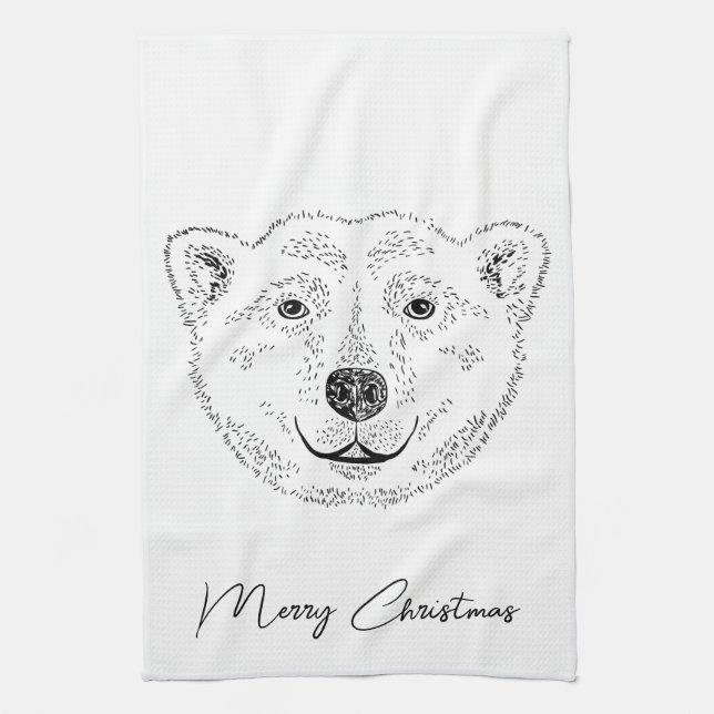 Simple Polar Bear Head Line Art Sketch With Text Kitchen Towel (Vertical)
