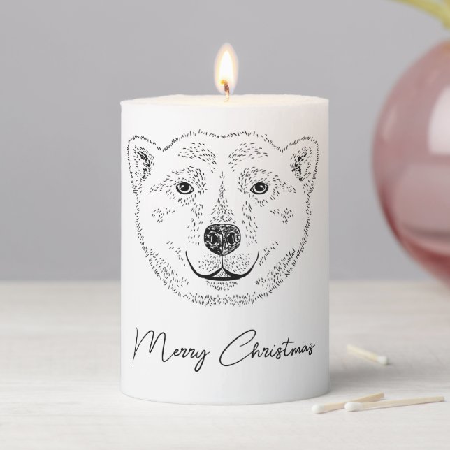 Simple Polar Bear Head Line Art Sketch With Text Pillar Candle (In Situ)