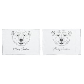 Simple Polar Bear Head Line Art Sketch With Text Pillow Case