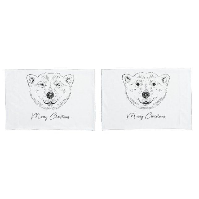 Simple Polar Bear Head Line Art Sketch With Text Pillow Case (Front-Set)