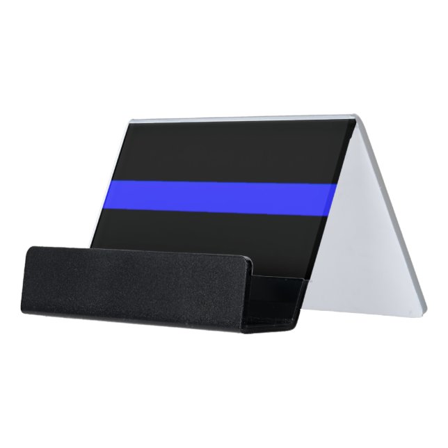 Simple Police Thin Blue Line Symbol Desk Business Card Holder (Angled Front)