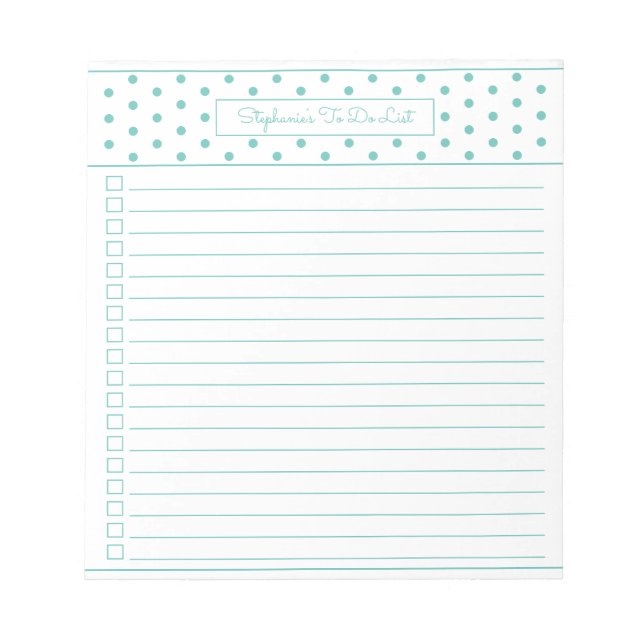 Simple Polka Dot Aqua One Column Checklist Notepad (Front)