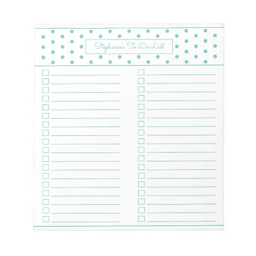 Simple Polka Dot AquaTwo Column Checklist Notepad