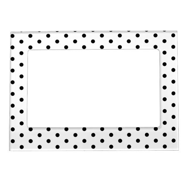 Simple Polka Dot Black and White Pattern Magnetic Photo Frame (Front)