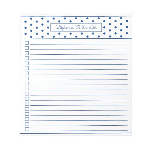Simple Polka Dot Blue One Column To Do Checklist Notepad