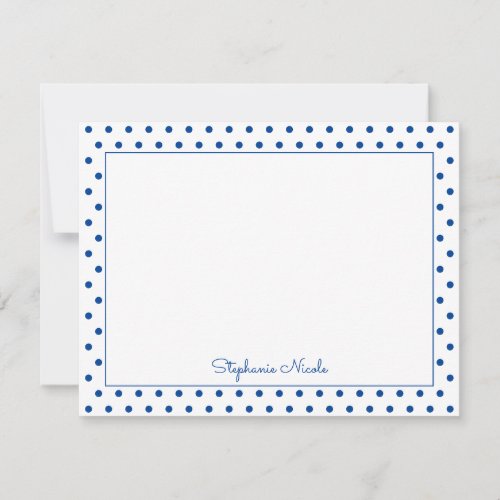 Simple Polka Dot Blue Personalized Thin Border Note Card
