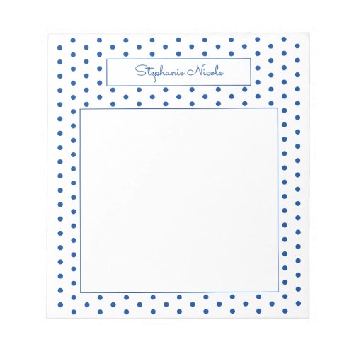 Simple Polka Dot Blue Personalized Thin Border Notepad