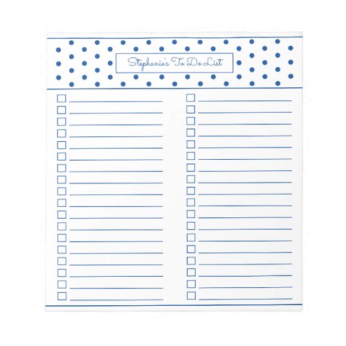 Simple Polka Dot Blue Two Column To Do Checklist Notepad