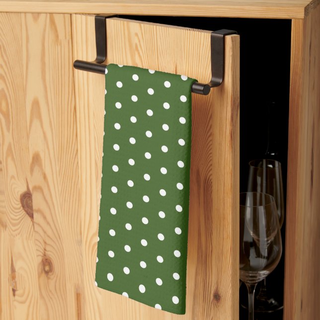 Simple Polka Dot Dark Forest Green and White Kitchen Towel (Thirds Fold)