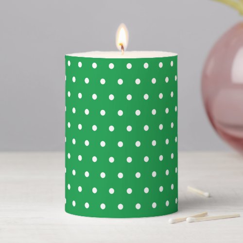 Simple Polka Dot Green and White Pillar Candle