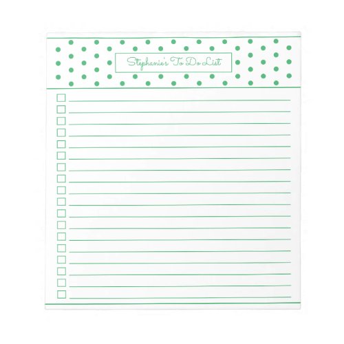 Simple Polka Dot Green One Column To Do Checklist Notepad