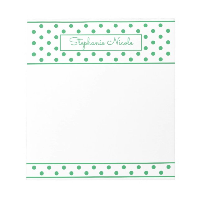 Simple Polka Dot Green Personalized  Notepad (Front)