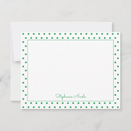 Simple Polka Dot Green Personalized Thin Border  Note Card