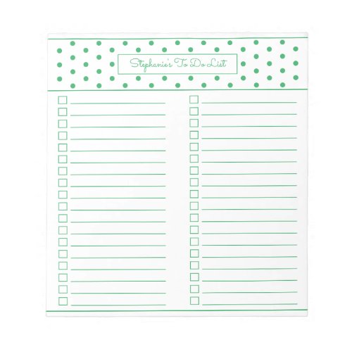 Simple Polka Dot Green Two Column To Do Checklist Notepad