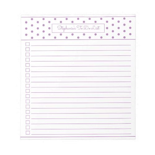 Simple Polka Dot Lavender One Column Checklist Notepad
