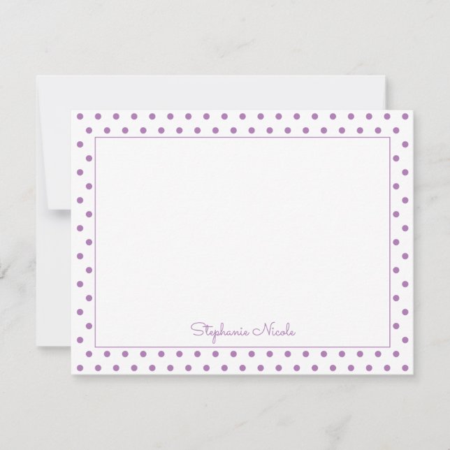 Simple Polka Dot Lavender Personalized Thin Border Note Card (Front)