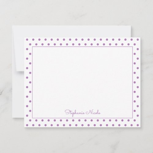 Simple Polka Dot Lavender Personalized Thin Border Note Card