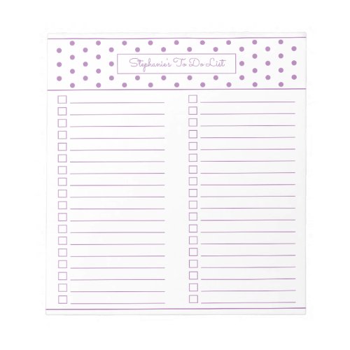 Simple Polka Dot Lavender Two Column Checklist Notepad
