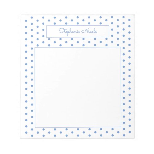 Simple Polka Dot Light Blue Personalized Border Notepad
