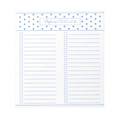 Simple Polka Dot Light Blue Two Column Checklist Notepad