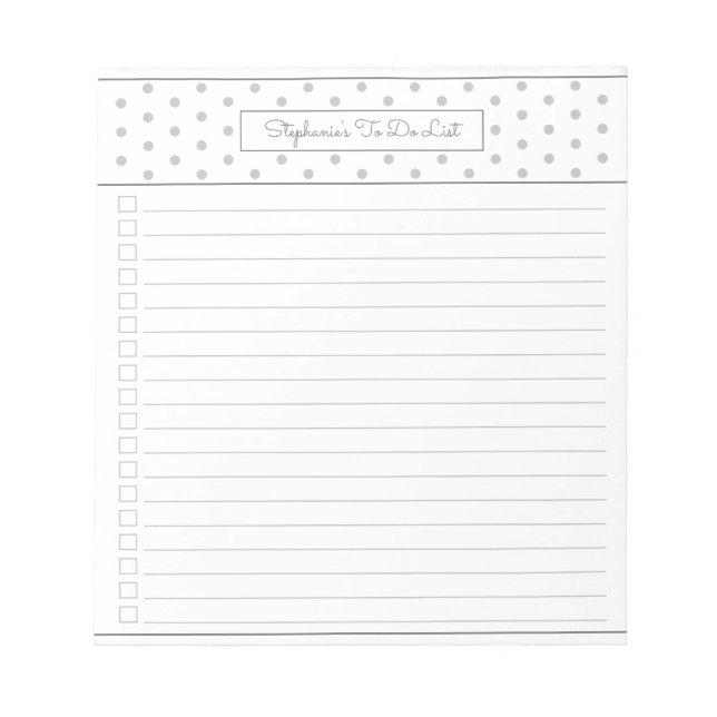 Simple Polka Dot Light Grey One Column Checklist Notepad (Front)