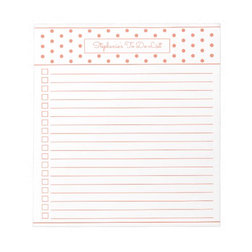 Simple Polka Dot Orange One Column To Do Checklist Notepad
