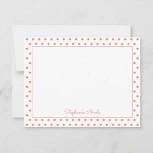 Simple Polka Dot Orange Personalized Thin Border Note Card