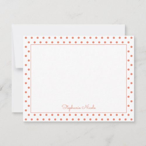 Simple Polka Dot Orange Personalized Thin Border Note Card