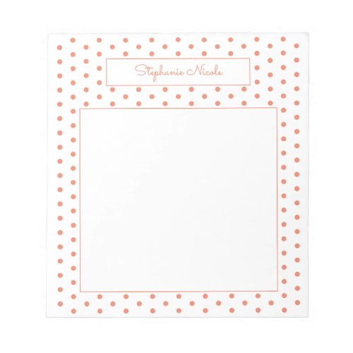 Simple Polka Dot Orange Personalized Thin Border  Notepad