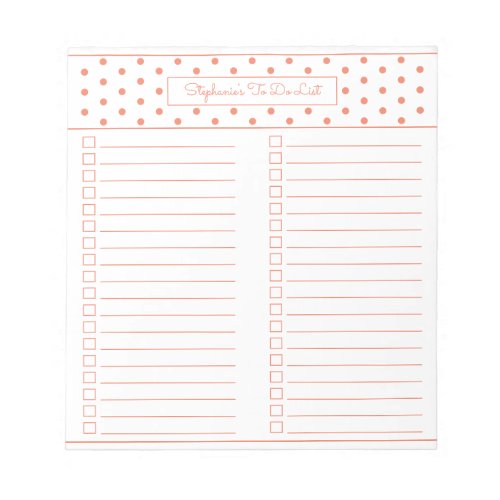 Simple Polka Dot Orange Two Column To Do Checklist Notepad