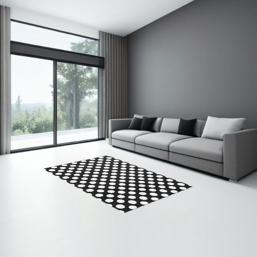 Simple Polka Dot Pattern in Black  White Rug