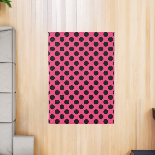 Simple Polka Dot Pattern in Hot Pink  Black Rug