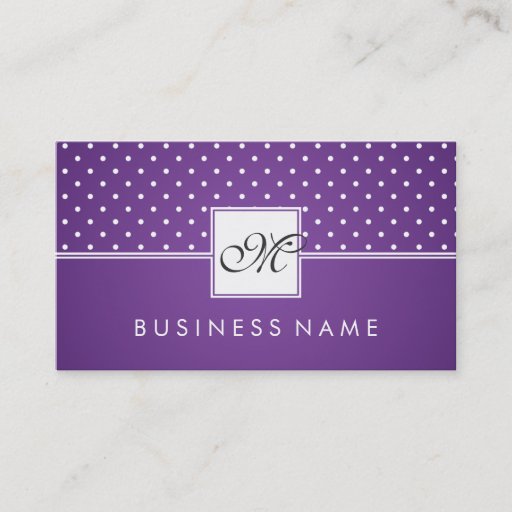Customizable Simple Polka Dot Pattern Monogram Purple Business Card Template