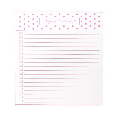 Simple Polka Dot Pink One Column To Do Checklist Notepad