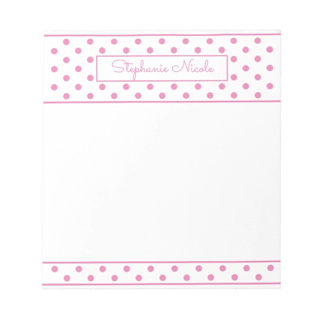 Simple Polka Dot Pink Personalized Notepad (Front)