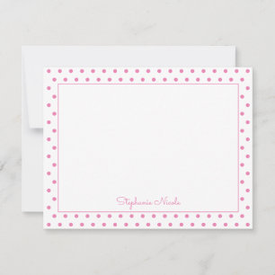 Simple Polka Dot Pink Personalized Thin Border Note Card