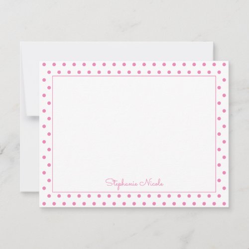 Simple Polka Dot Pink Personalized Thin Border Note Card