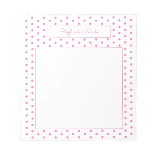 Simple Polka Dot Pink Personalized Thin Border Notepad