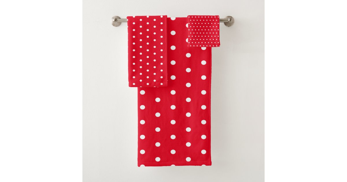 Simple Polka Dot Red and White Bath Towel Set Zazzle